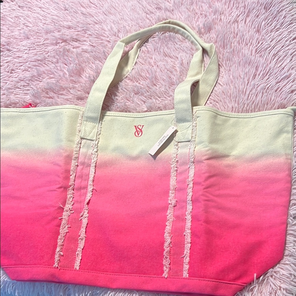 Victoria's Secret Pink and Cream Canvas Tote